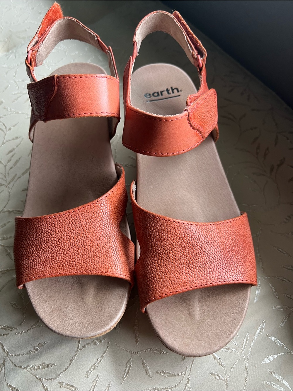 Earth Women’s Orange Textured Two-Strap Sandals